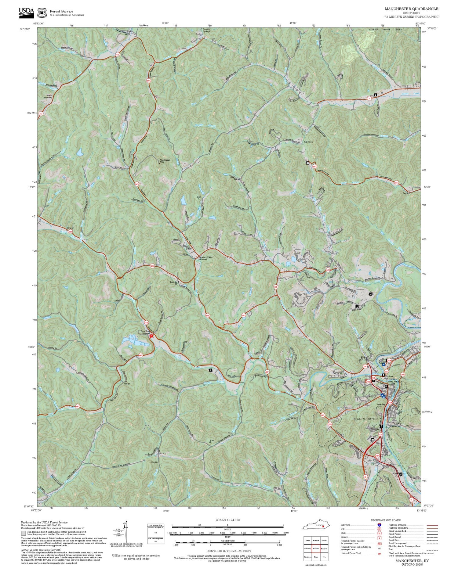 2025 Forest Service Topo Map of Manchester Kentucky