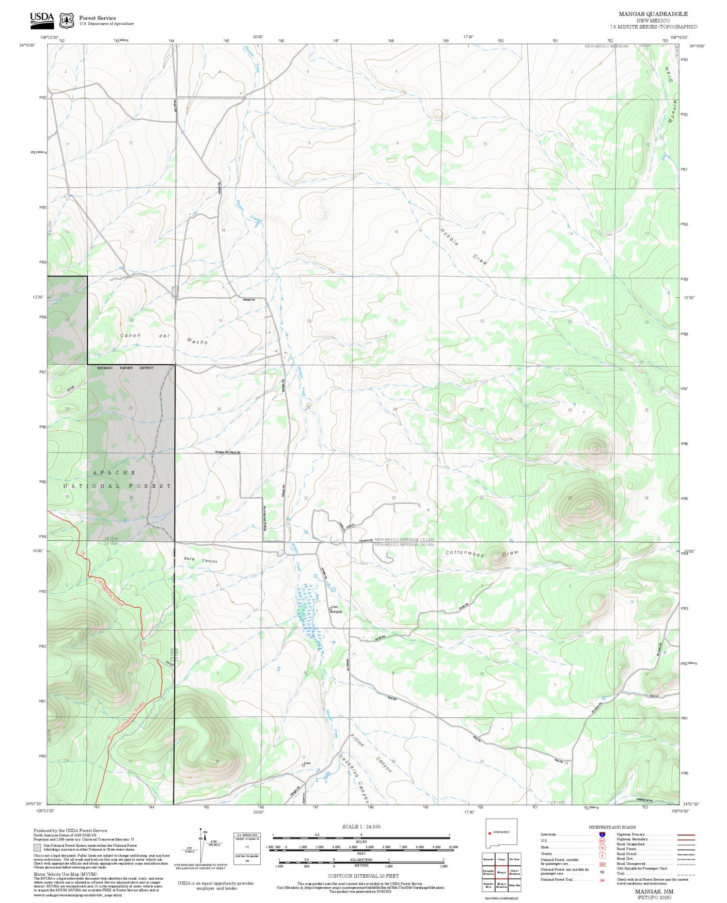 2025 Forest Service Topo Map of Mangas New Mexico