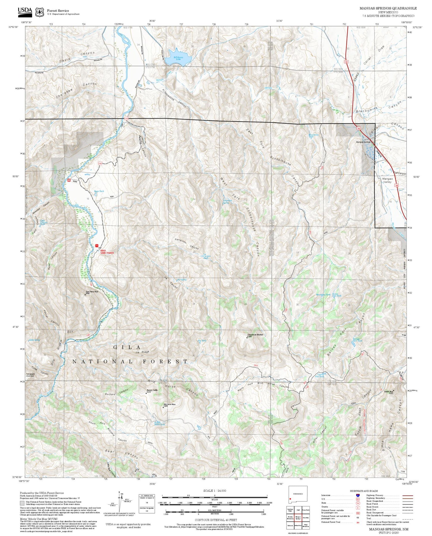 2025 Forest Service Topo Map of Mangas Springs New Mexico