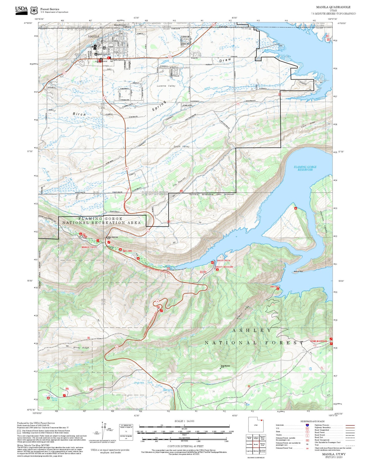 2025 Forest Service Topo Map of Manila Utah