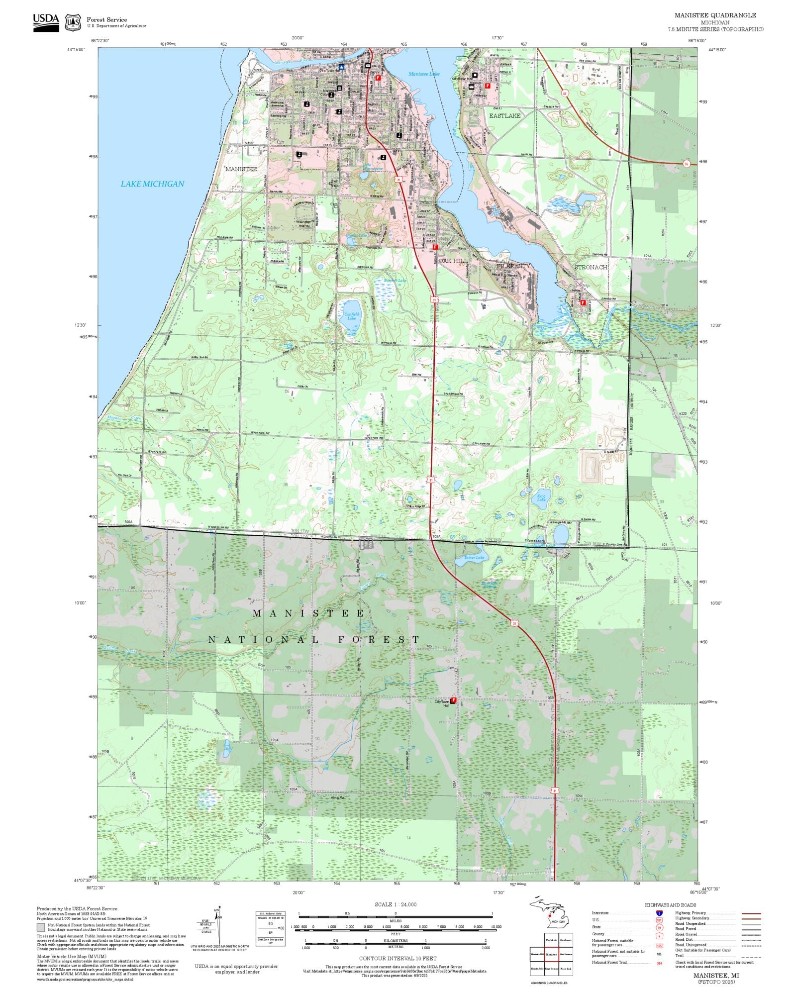 2025 Forest Service Topo Map of Manistee Michigan – MyTopo Map Store