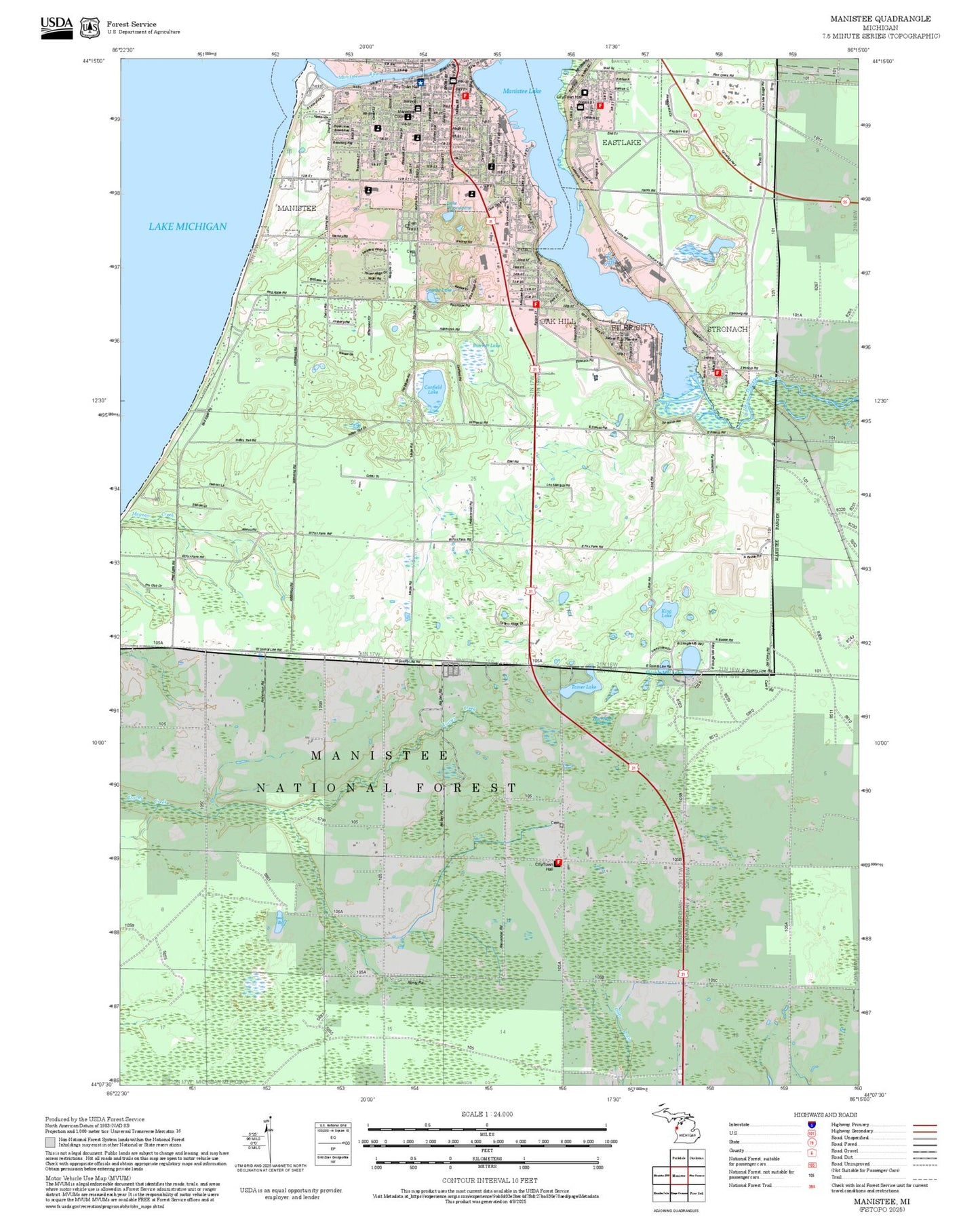 2025 Forest Service Topo Map of Manistee Michigan