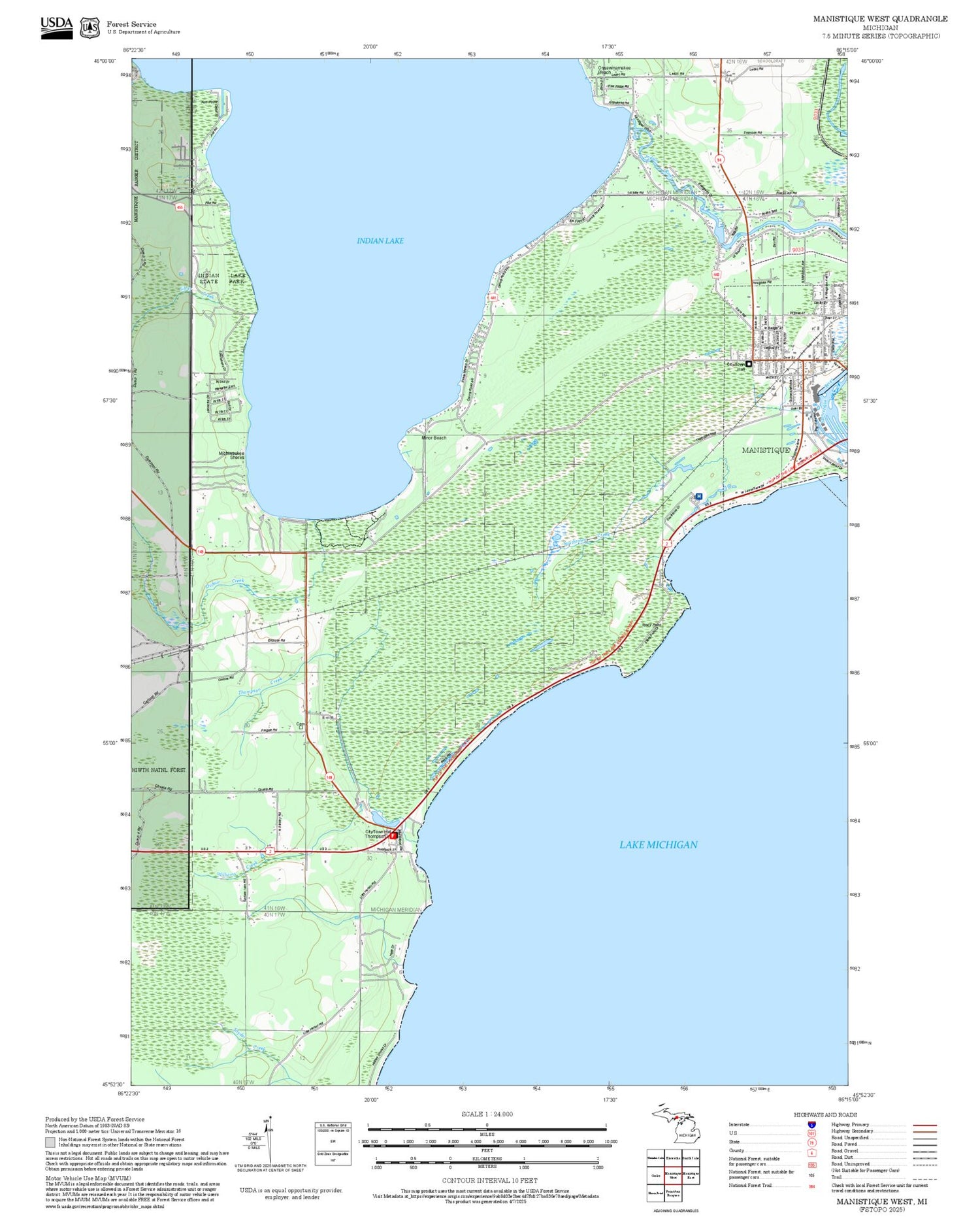 2025 Forest Service Topo Map of Manistique West Michigan
