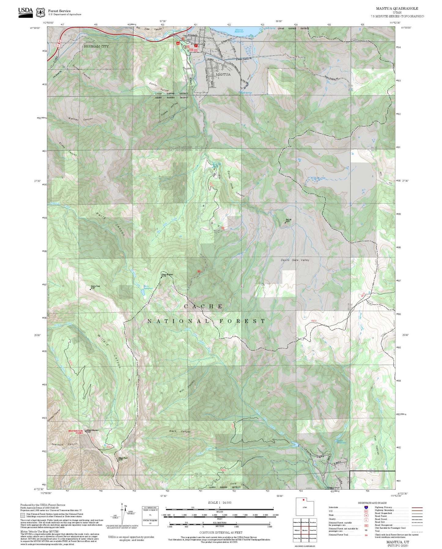 2025 Forest Service Topo Map of Mantua Utah