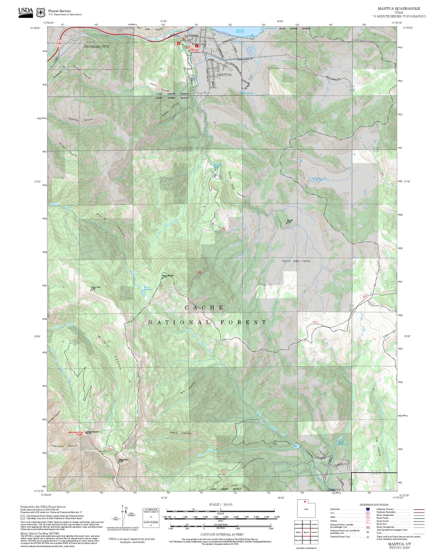 2025 Forest Service Topo Map of Mantua Utah