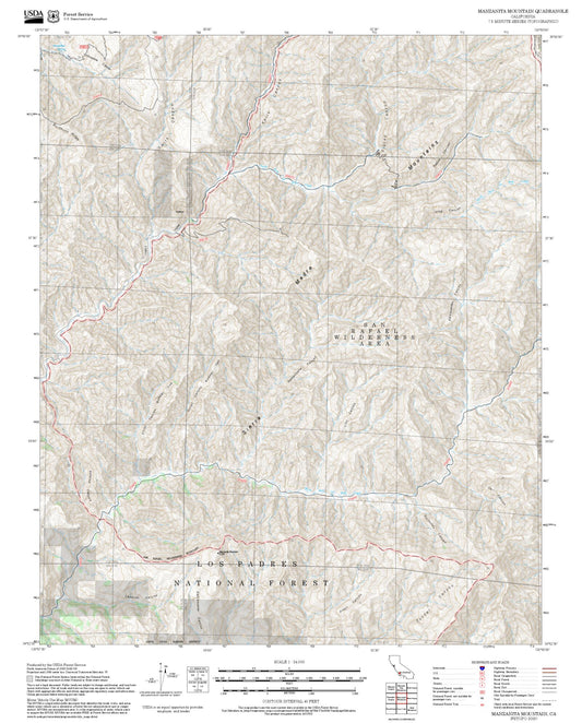 2025 Forest Service Topo Map of Manzanita Mountain California