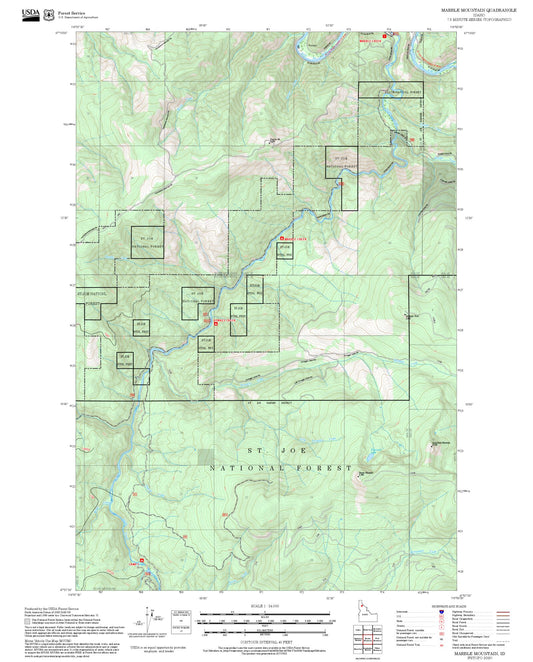 2025 Forest Service Topo Map of Marble Mountain Idaho