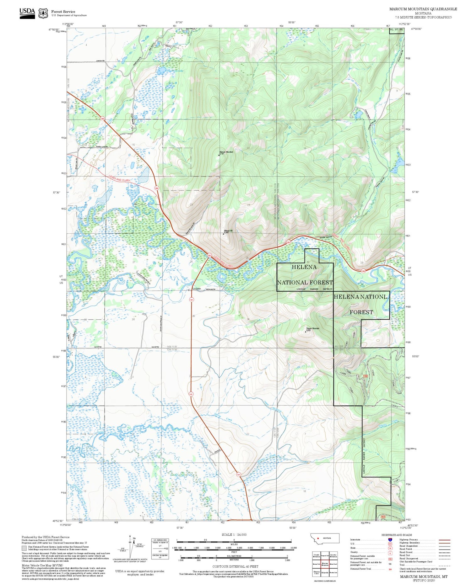 2025 Forest Service Topo Map of Marcum Mountain Montana