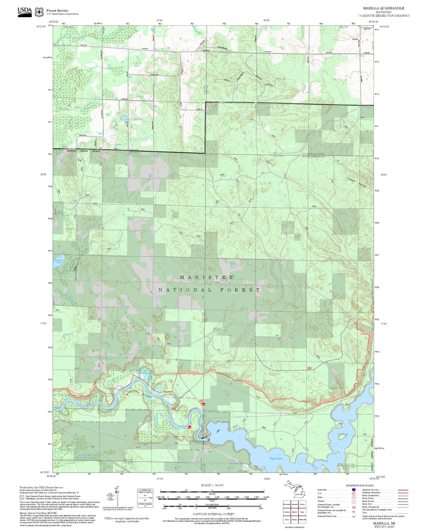 2025 Forest Service Topo Map of Marilla Michigan