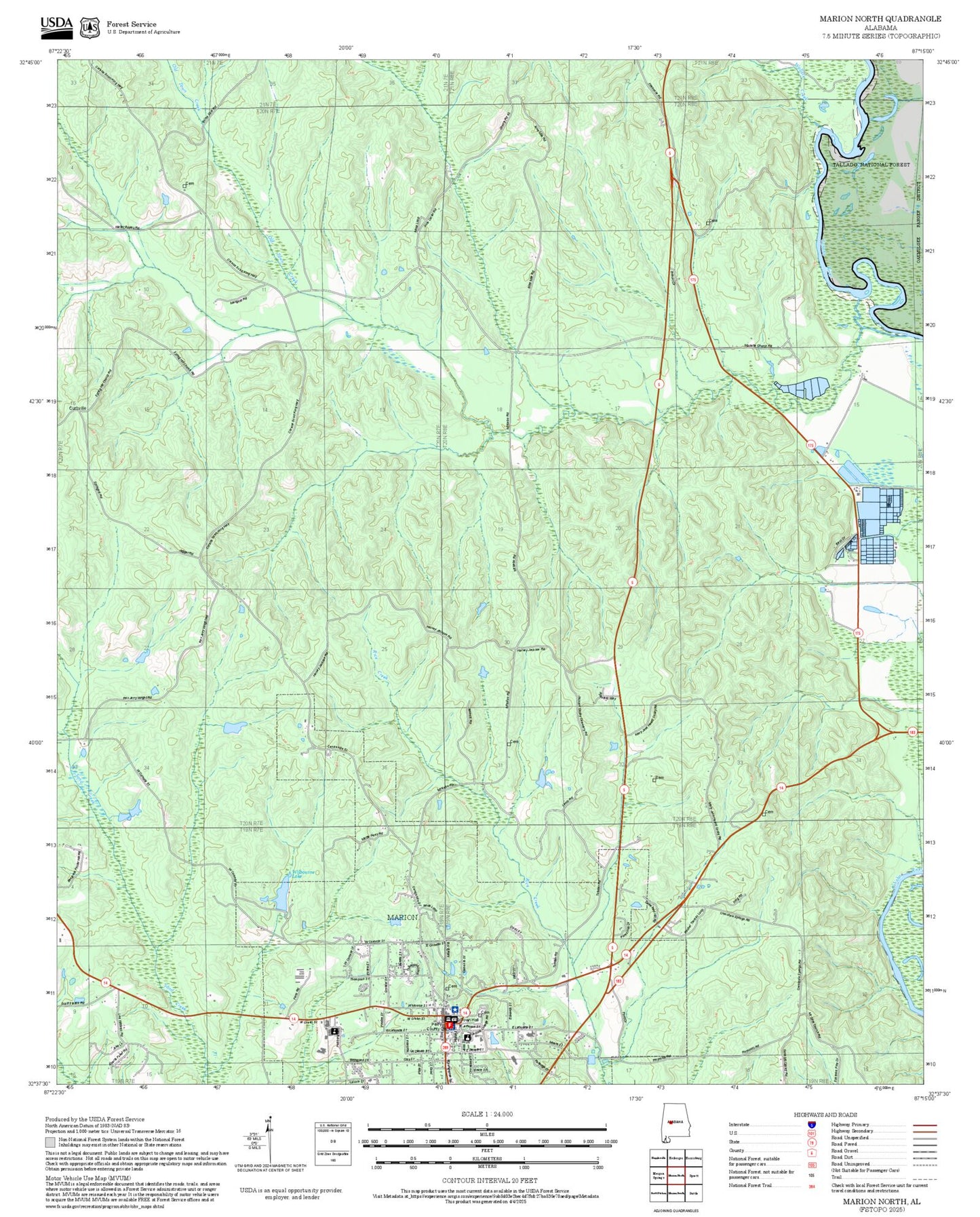 2025 Forest Service Topo Map of Marion North Alabama