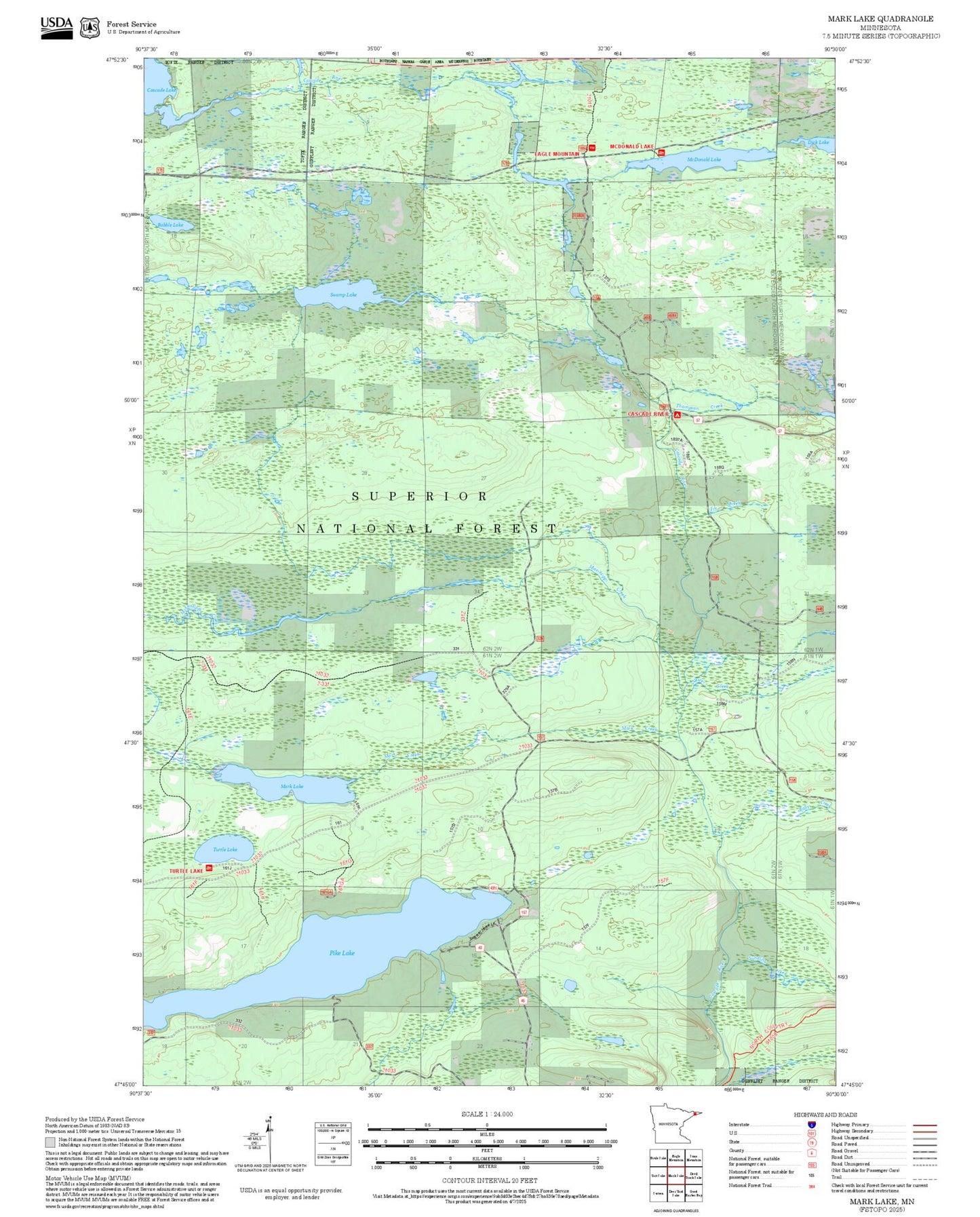 2025 Forest Service Topo Map of Mark Lake Minnesota
