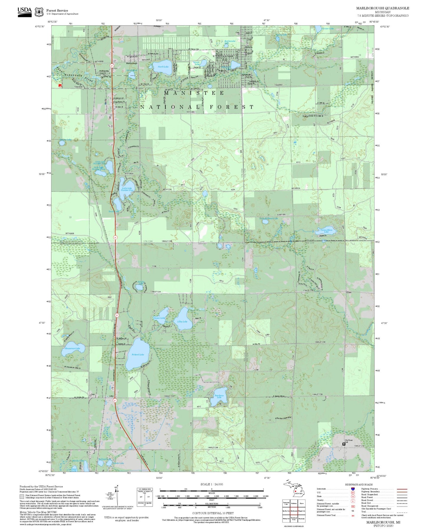 2025 Forest Service Topo Map of Marlborough Michigan