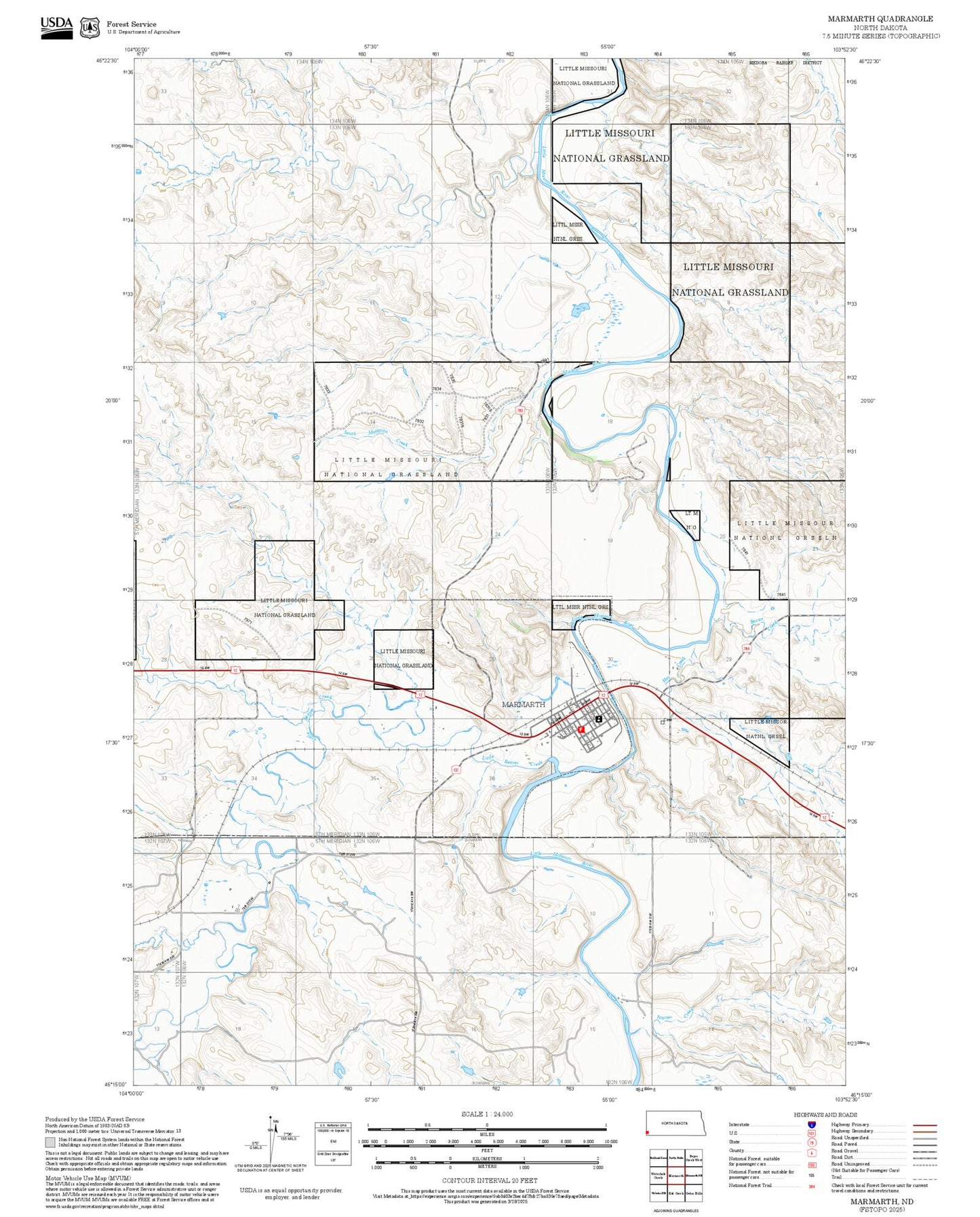 2025 Forest Service Topo Map of Marmarth North Dakota