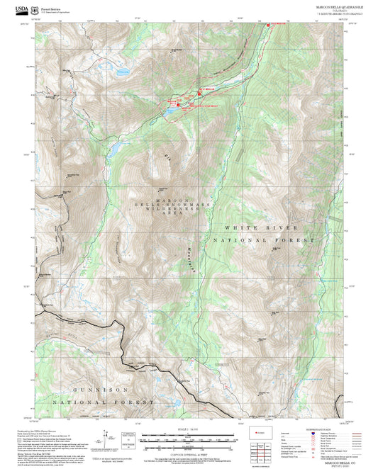 2025 Forest Service Topo Map of Maroon Bells Colorado