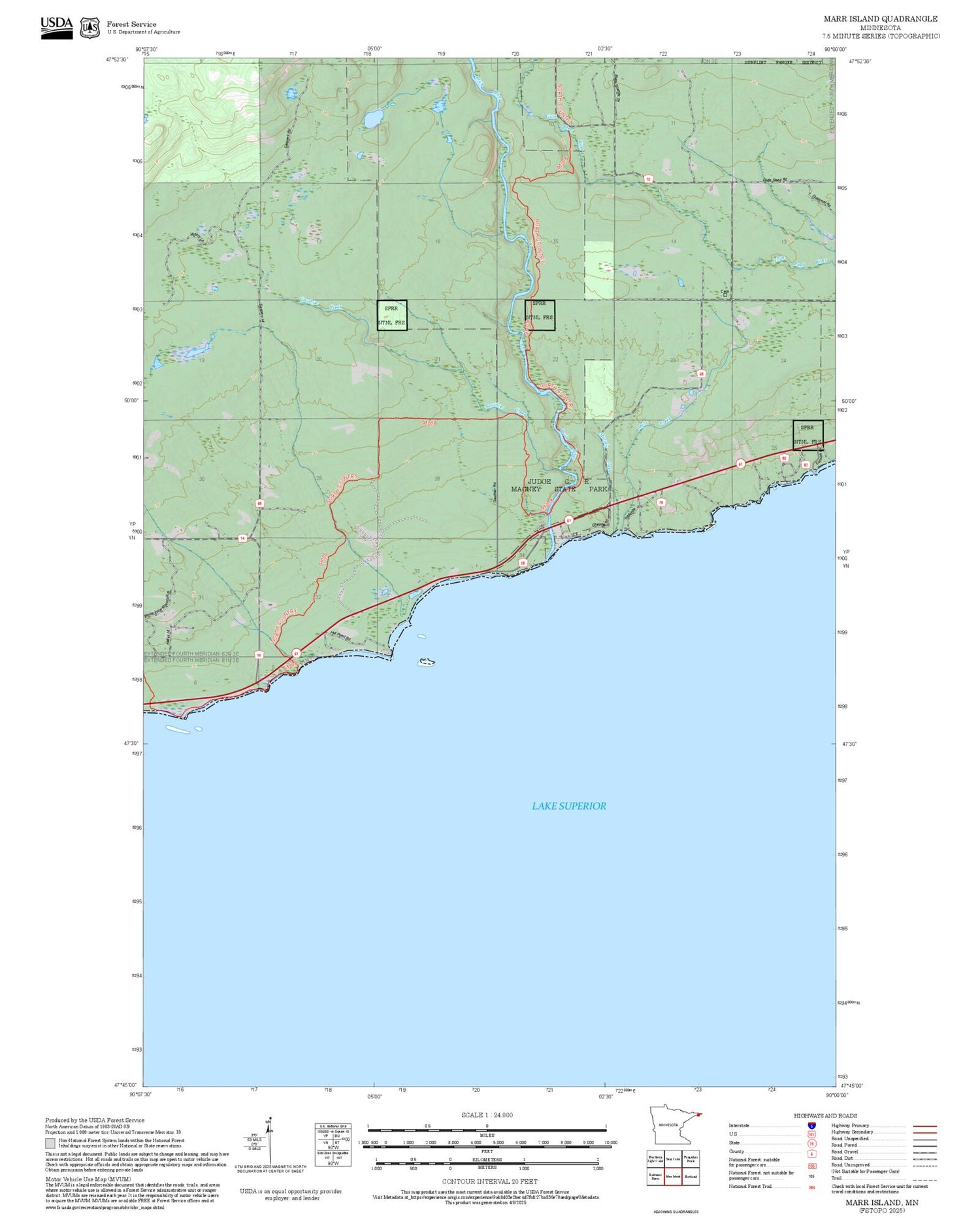 2025 Forest Service Topo Map of Marr Island Minnesota