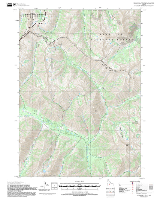 2025 Forest Service Topo Map of Marshall Peak Idaho