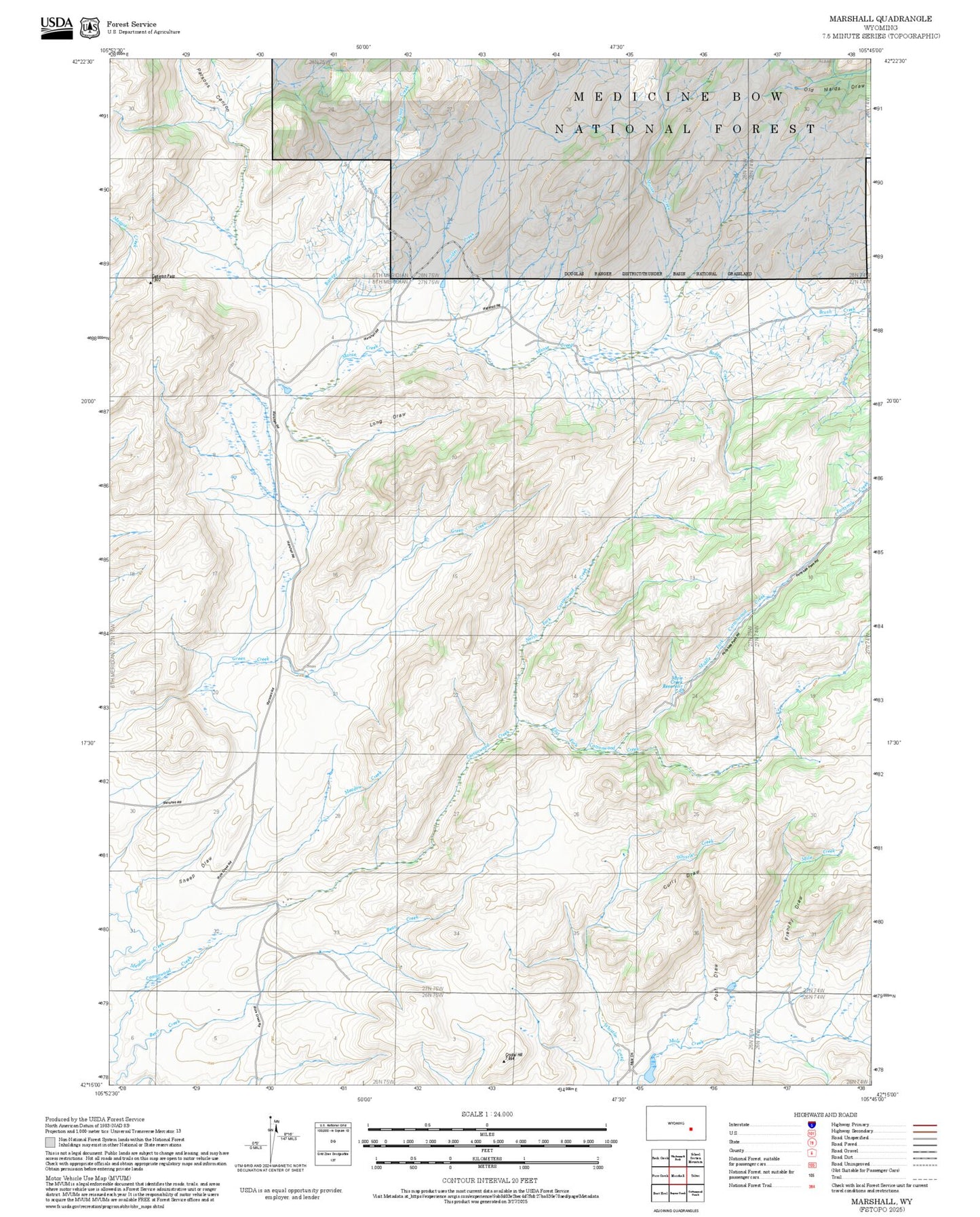 2025 Forest Service Topo Map of Marshall Wyoming