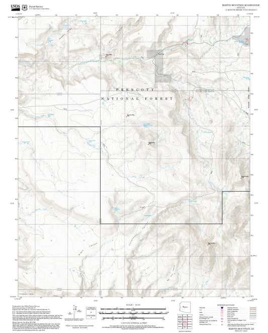 2025 Forest Service Topo Map of Martin Mountain Arizona
