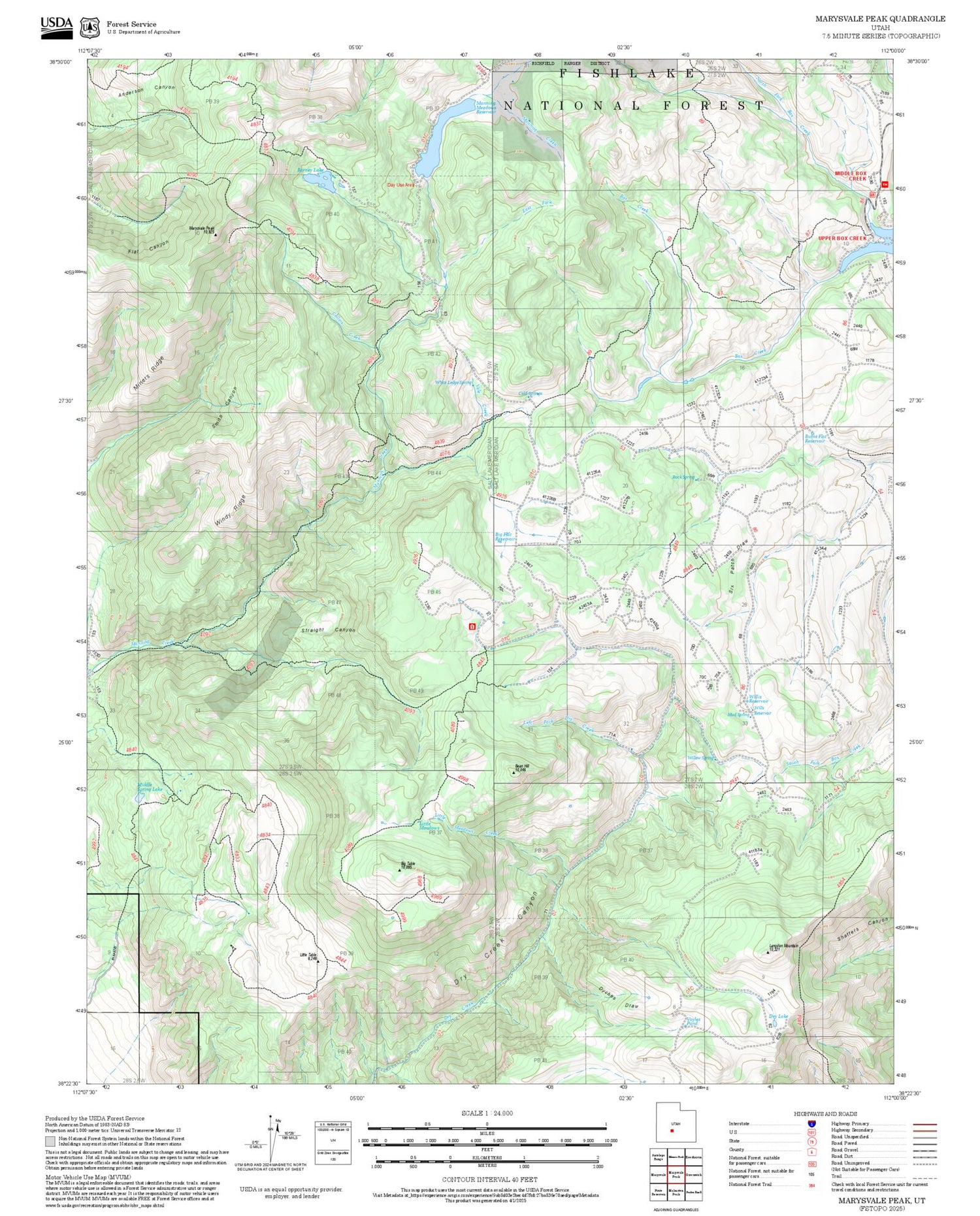 2025 Forest Service Topo Map of Marysvale Peak Utah