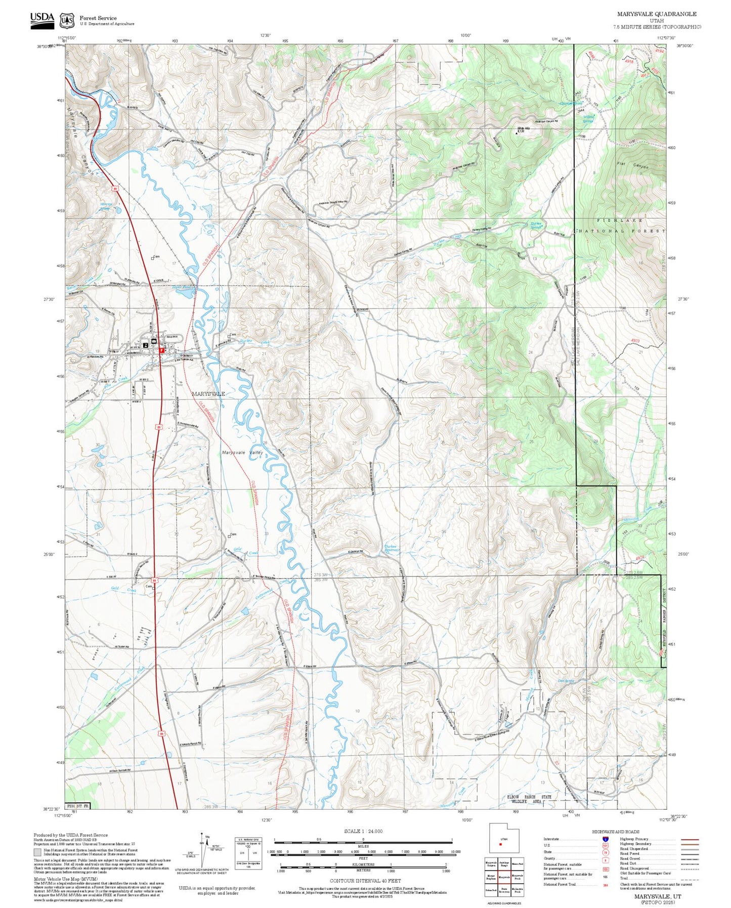 2025 Forest Service Topo Map of Marysvale Utah