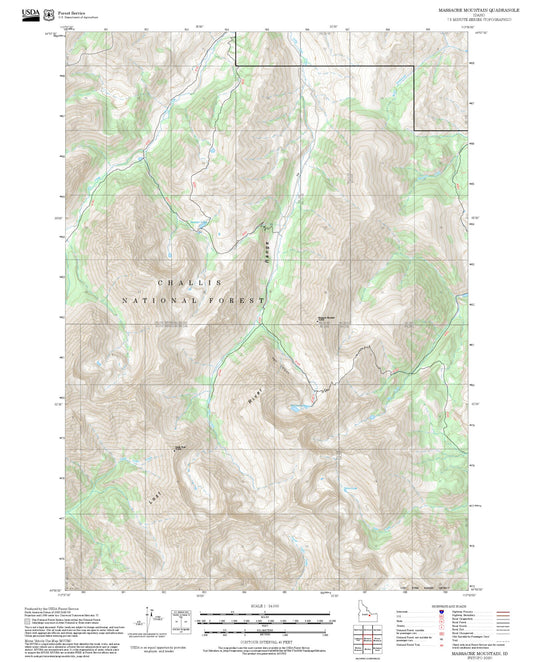 2025 Forest Service Topo Map of Massacre Mountain Idaho