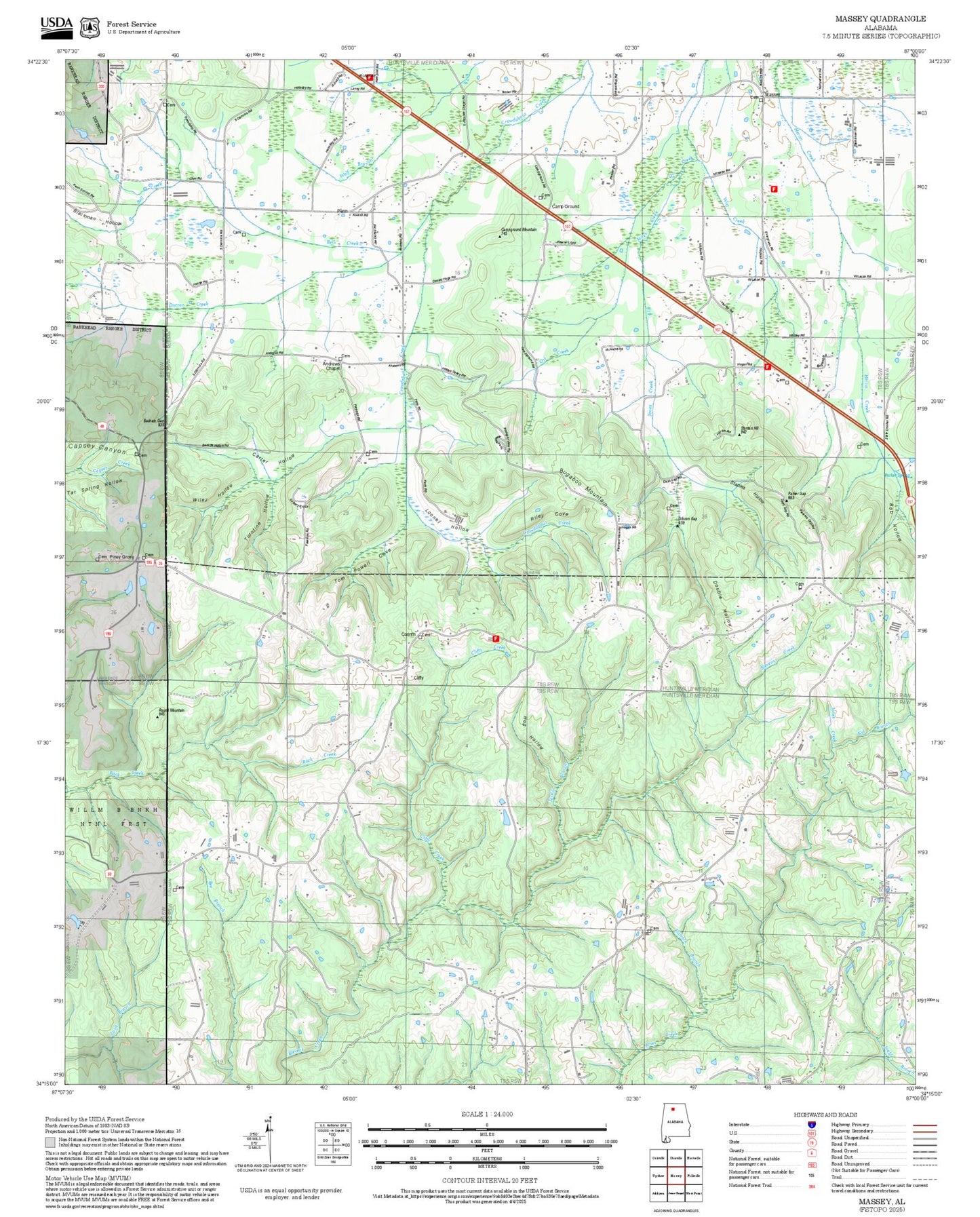 2025 Forest Service Topo Map of Massey Alabama