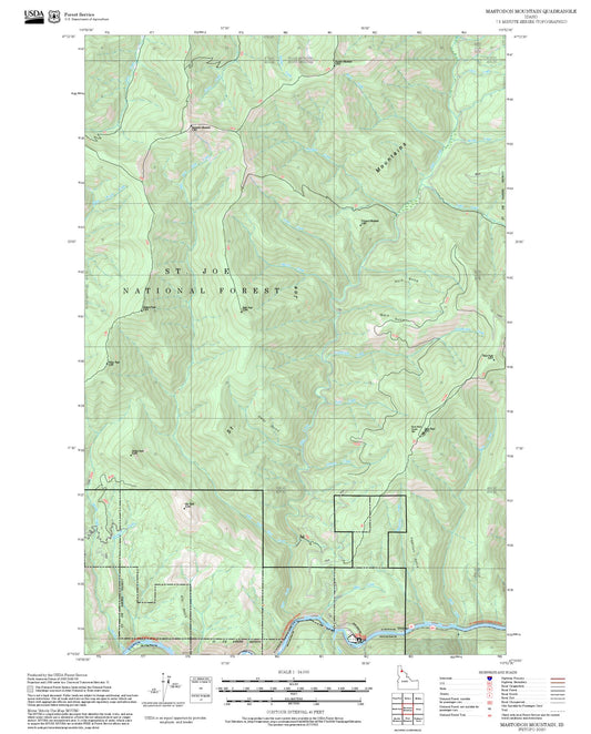 2025 Forest Service Topo Map of Mastodon Mountain Idaho