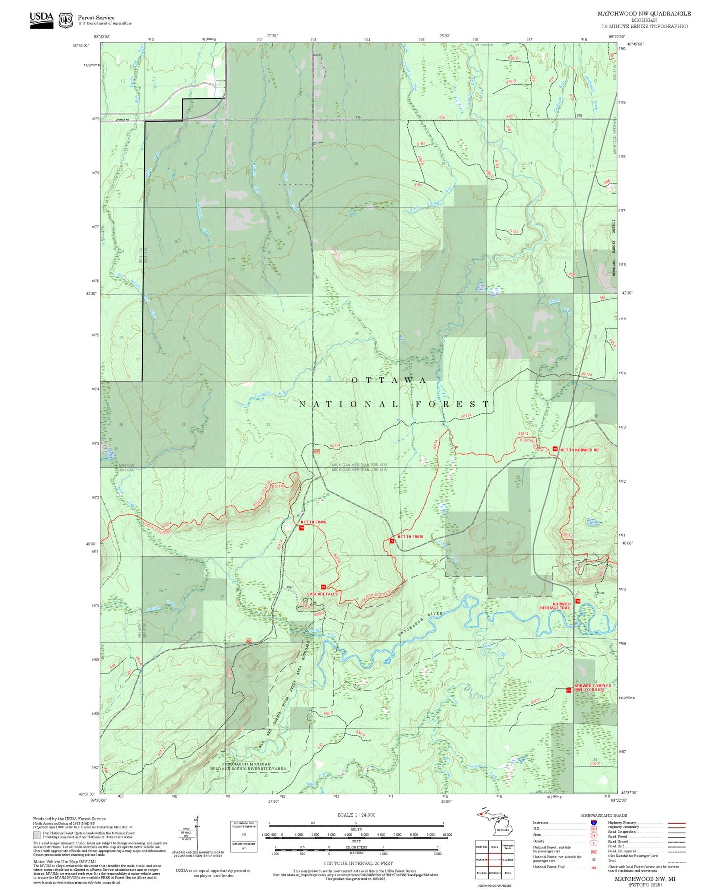 2025 Forest Service Topo Map of Matchwood NW Michigan
