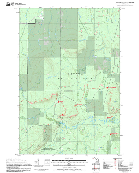 2025 Forest Service Topo Map of Matchwood NW Michigan