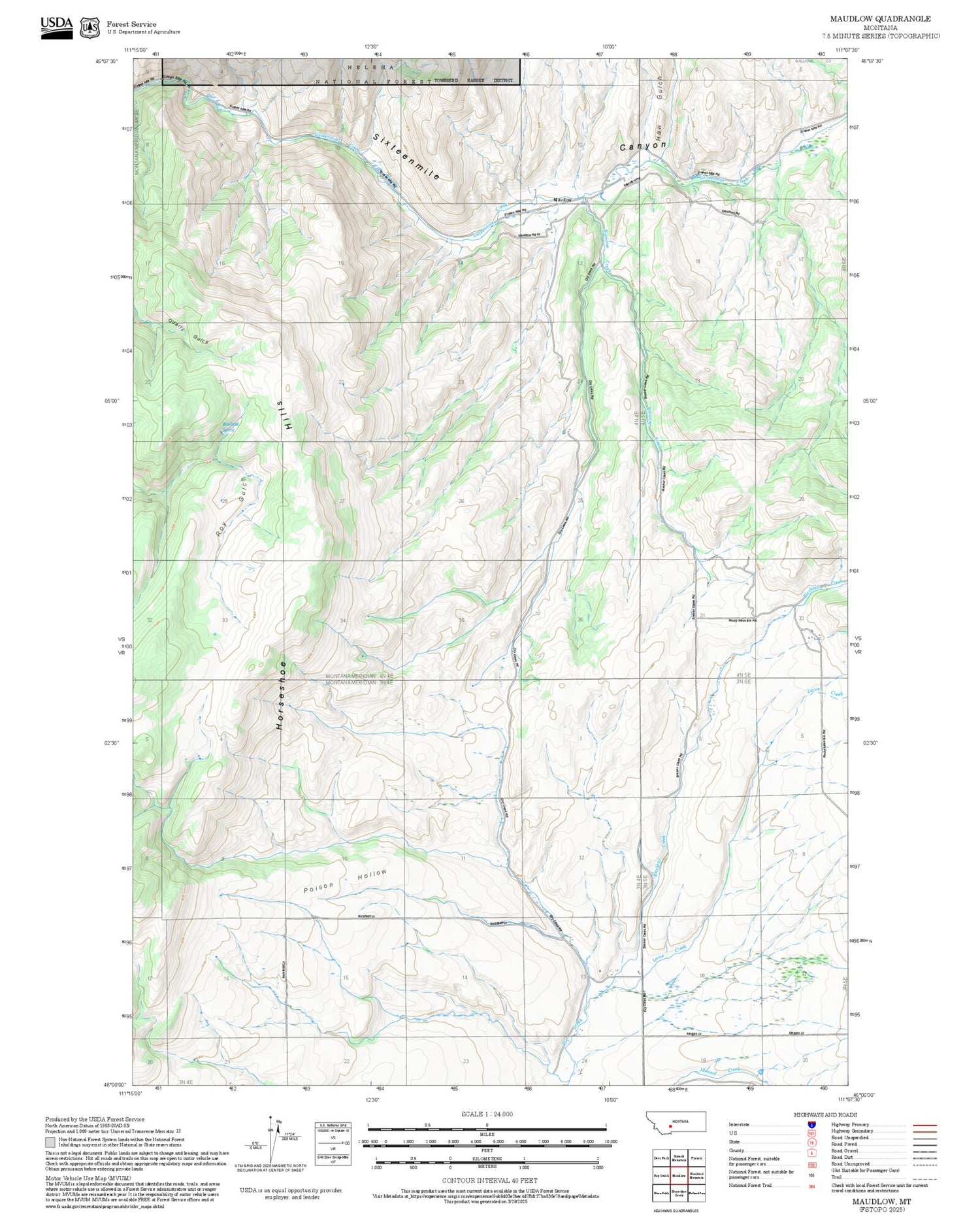 2025 Forest Service Topo Map of Maudlow Montana