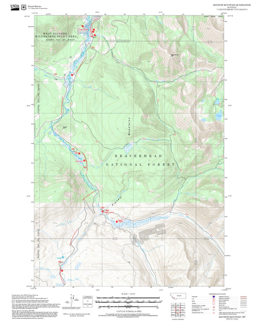 2025 Forest Service Topo Map of Maurice Mountain Montana