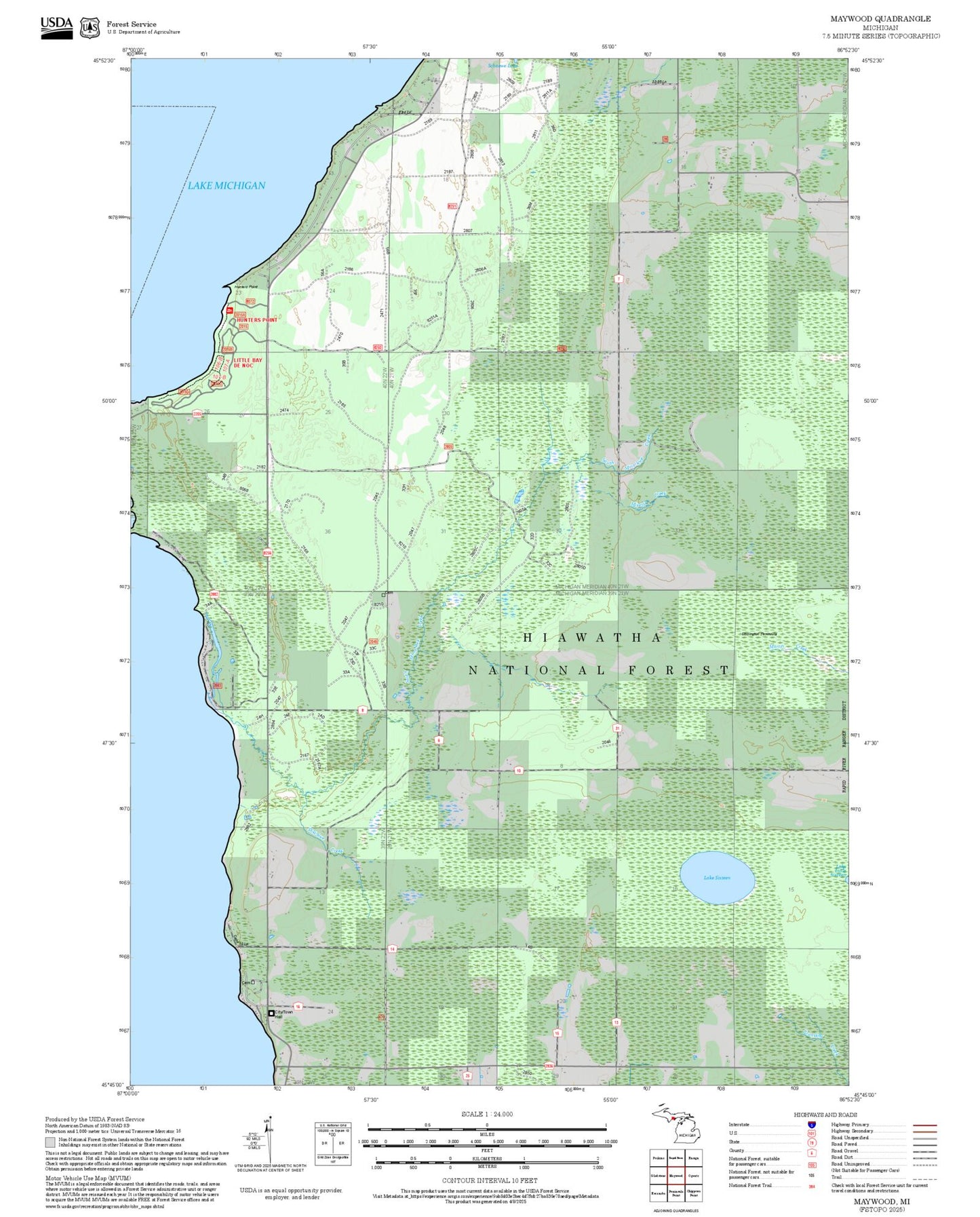 2025 Forest Service Topo Map of Maywood Michigan