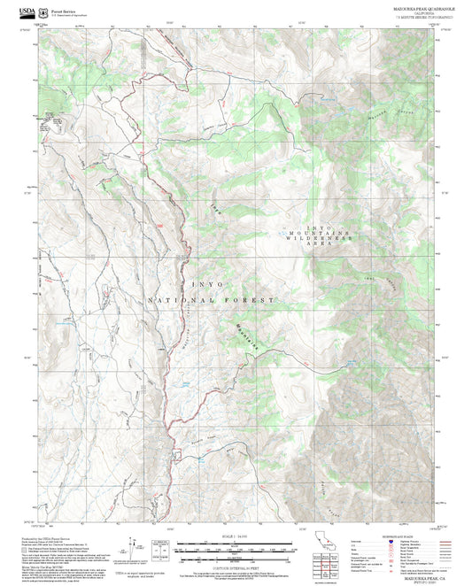 2025 Forest Service Topo Map of Mazourka Peak California
