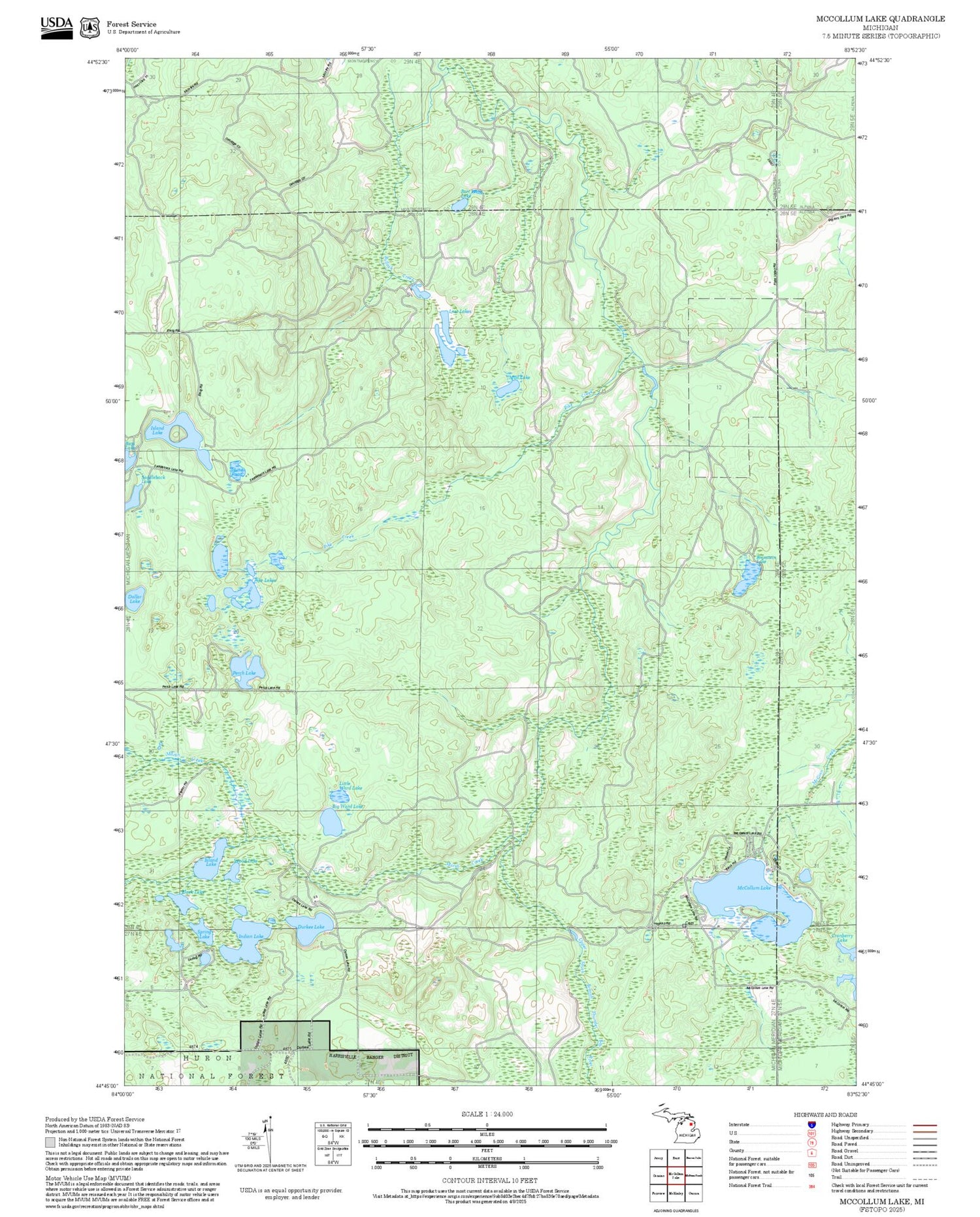 2025 Forest Service Topo Map of McCollum Lake Michigan