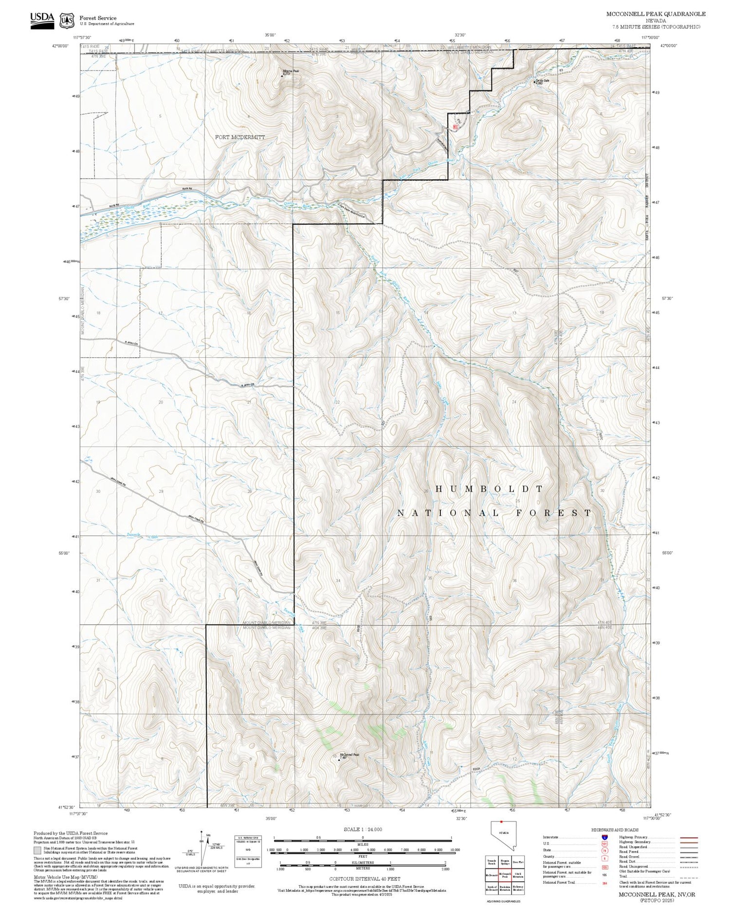 2025 Forest Service Topo Map of McConnell Peak Nevada