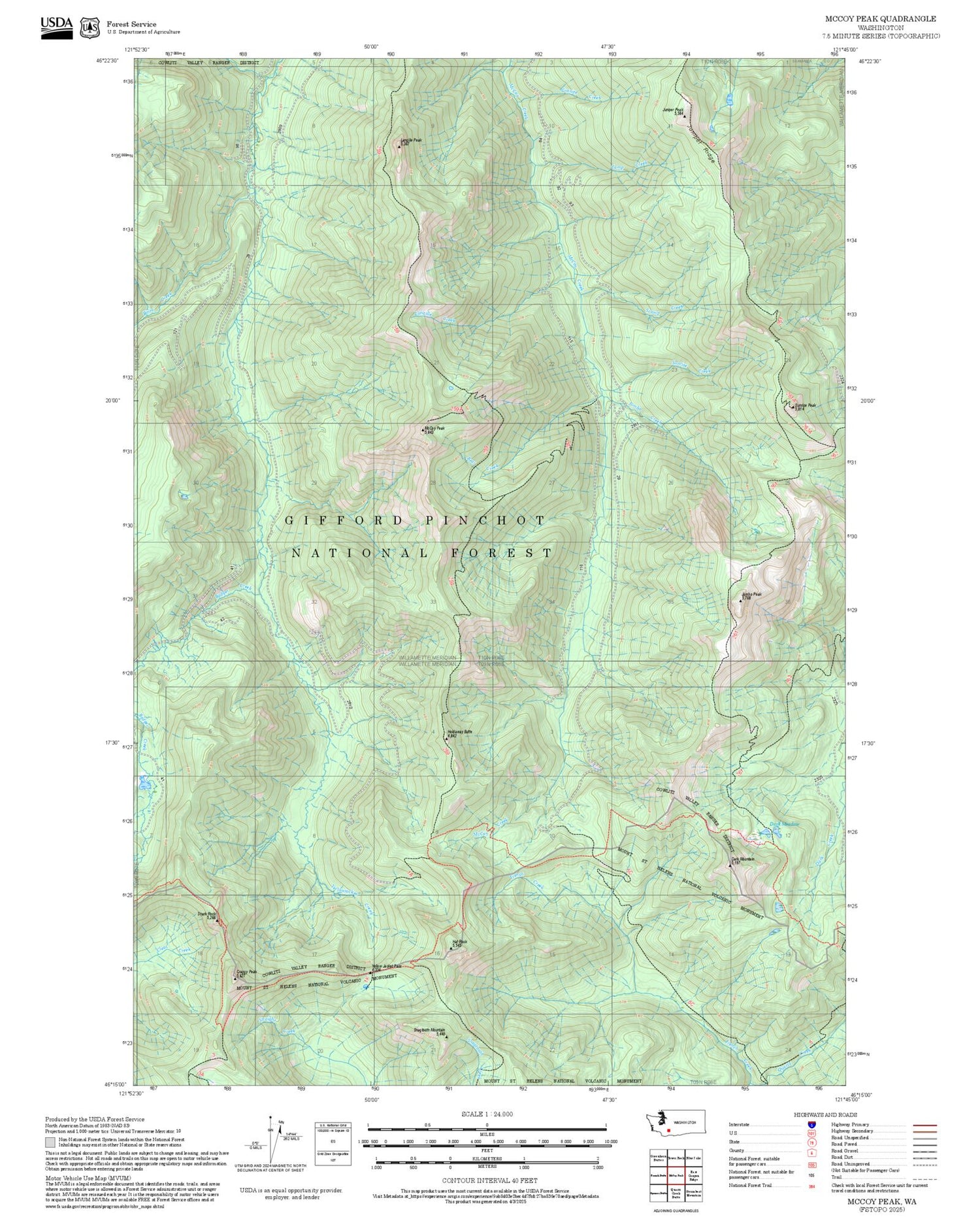2025 Forest Service Topo Map of McCoy Peak Washington