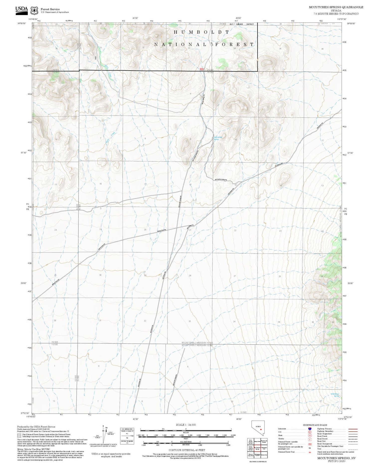 2025 Forest Service Topo Map of McCutchen Spring Nevada