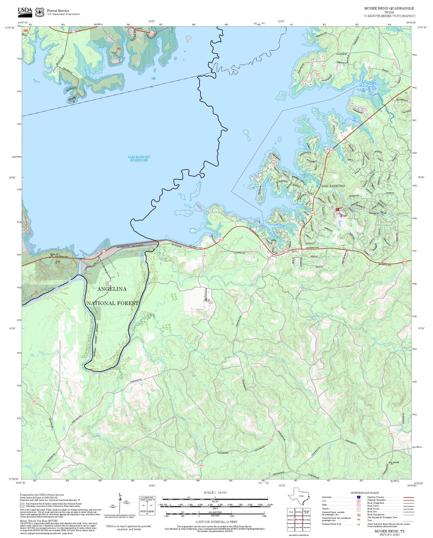2025 Forest Service Topo Map of McGee Bend Texas