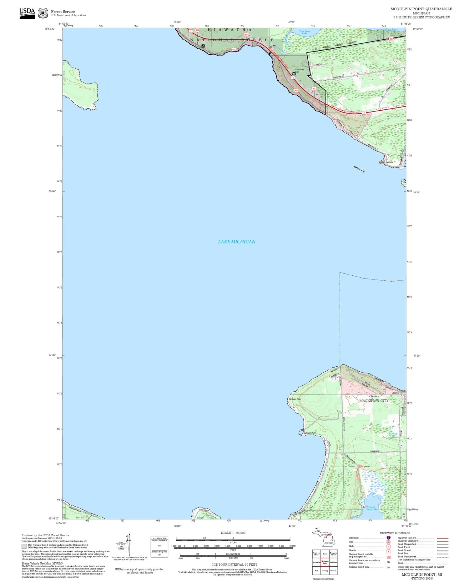 2025 Forest Service Topo Map of McGulpin Point Michigan