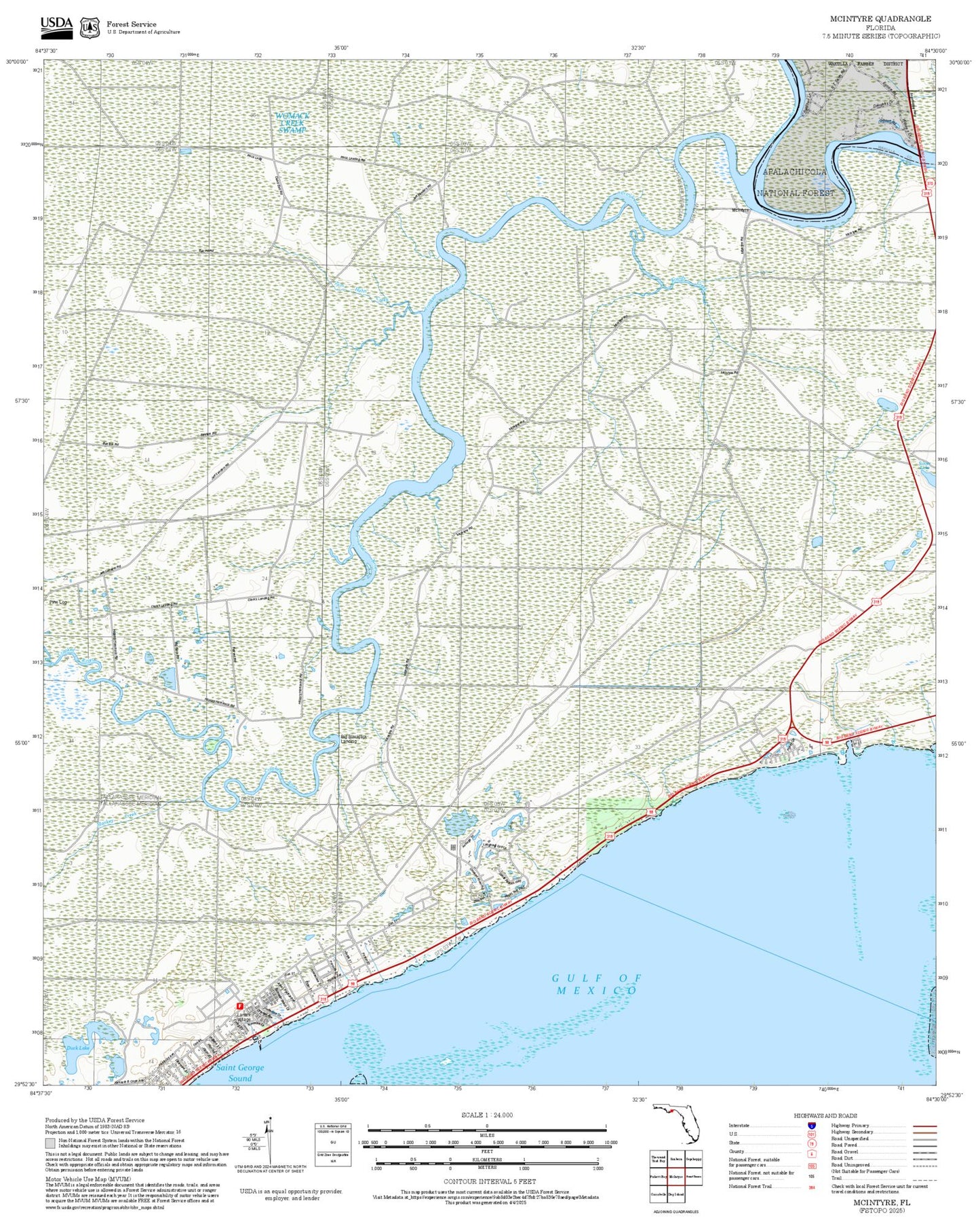 2025 Forest Service Topo Map of McIntyre Florida