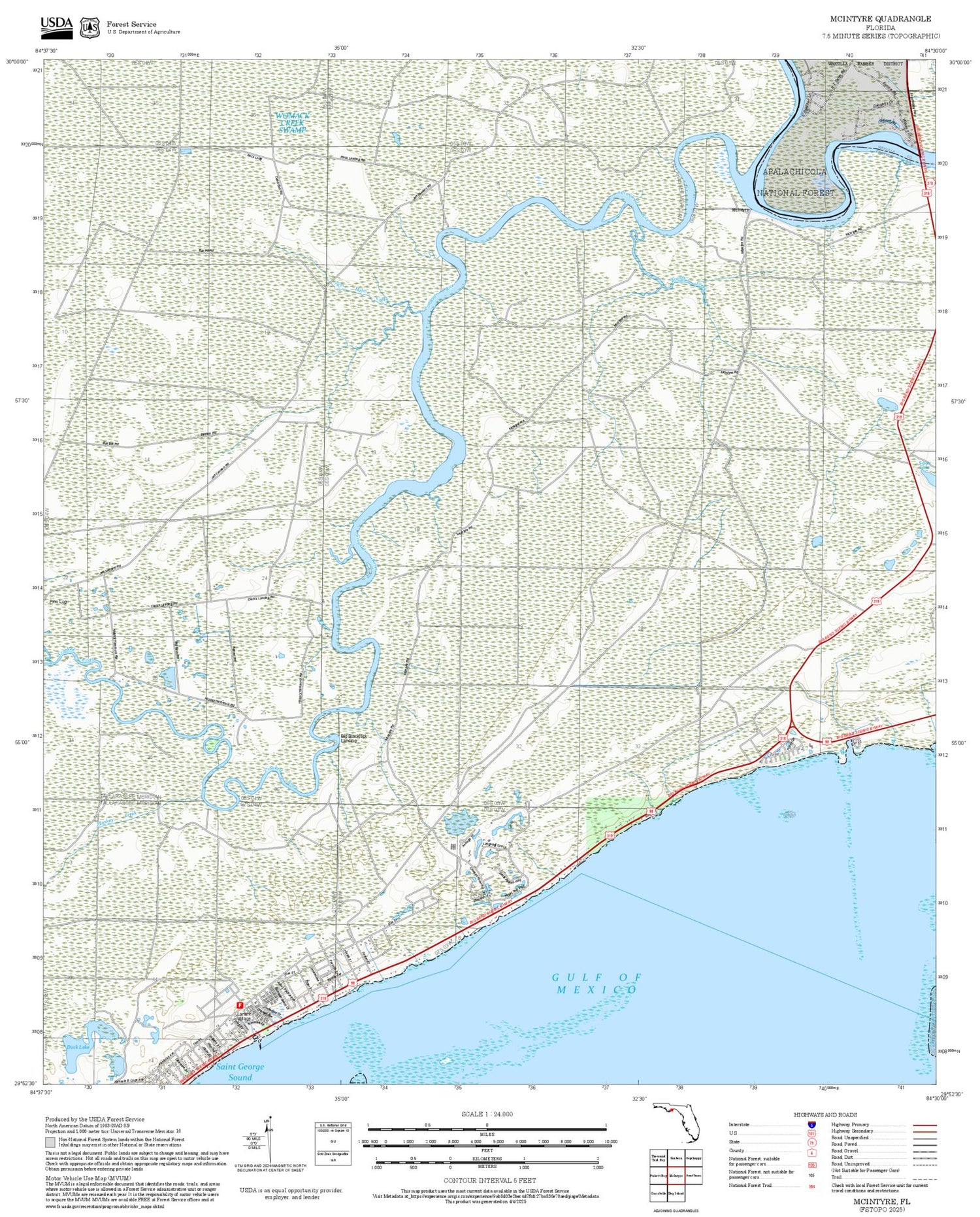2025 Forest Service Topo Map of McIntyre Florida