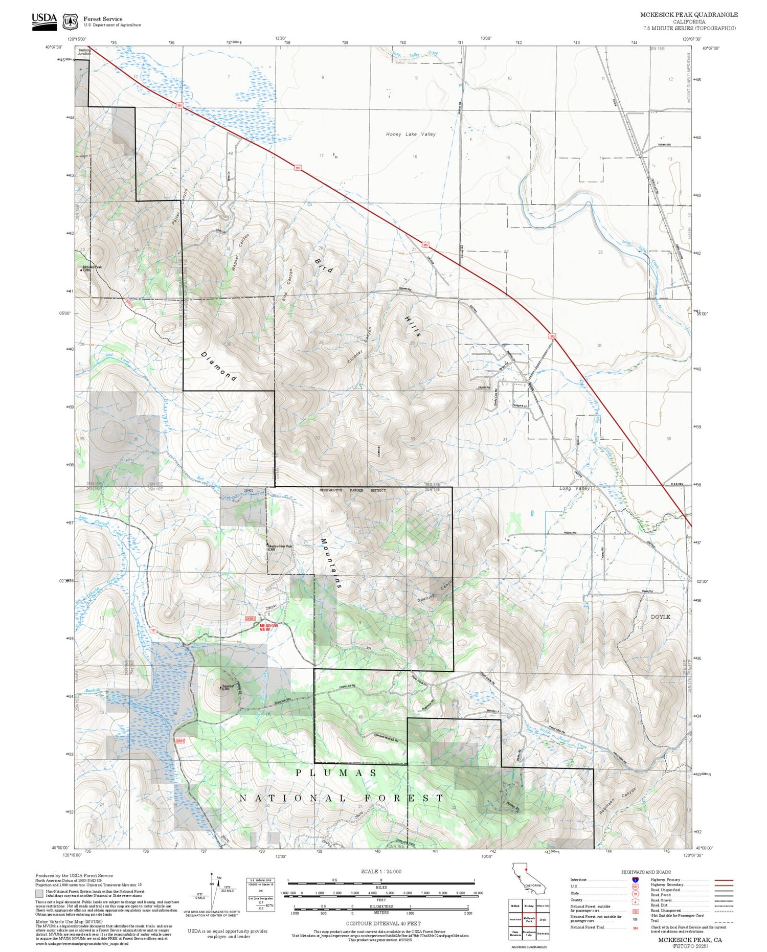 2025 Forest Service Topo Map of McKesick Peak California