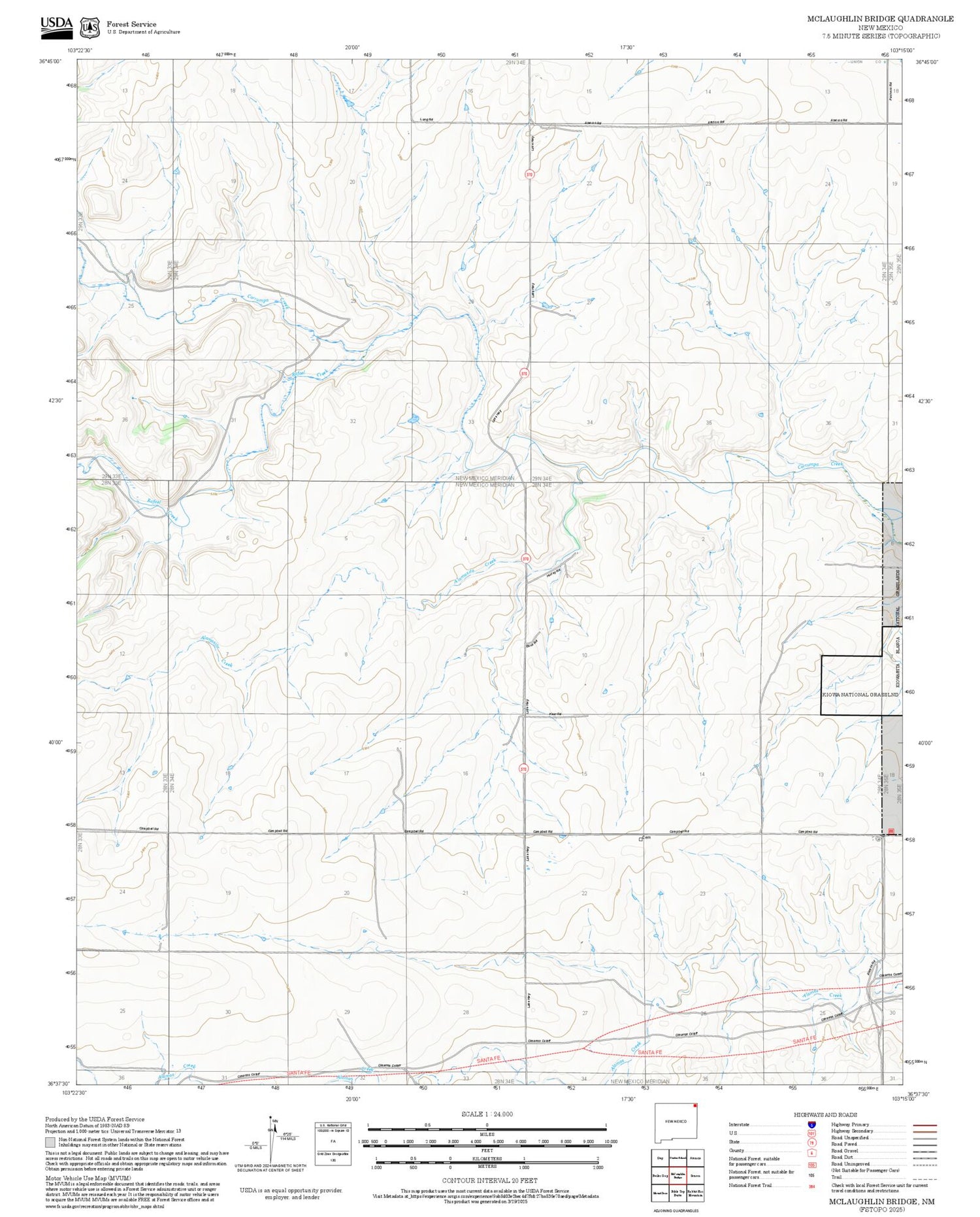 2025 Forest Service Topo Map of McLaughlin Bridge New Mexico