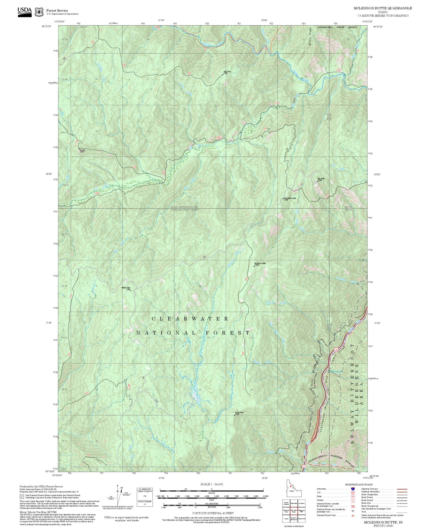2025 Forest Service Topo Map of McLendon Butte Idaho