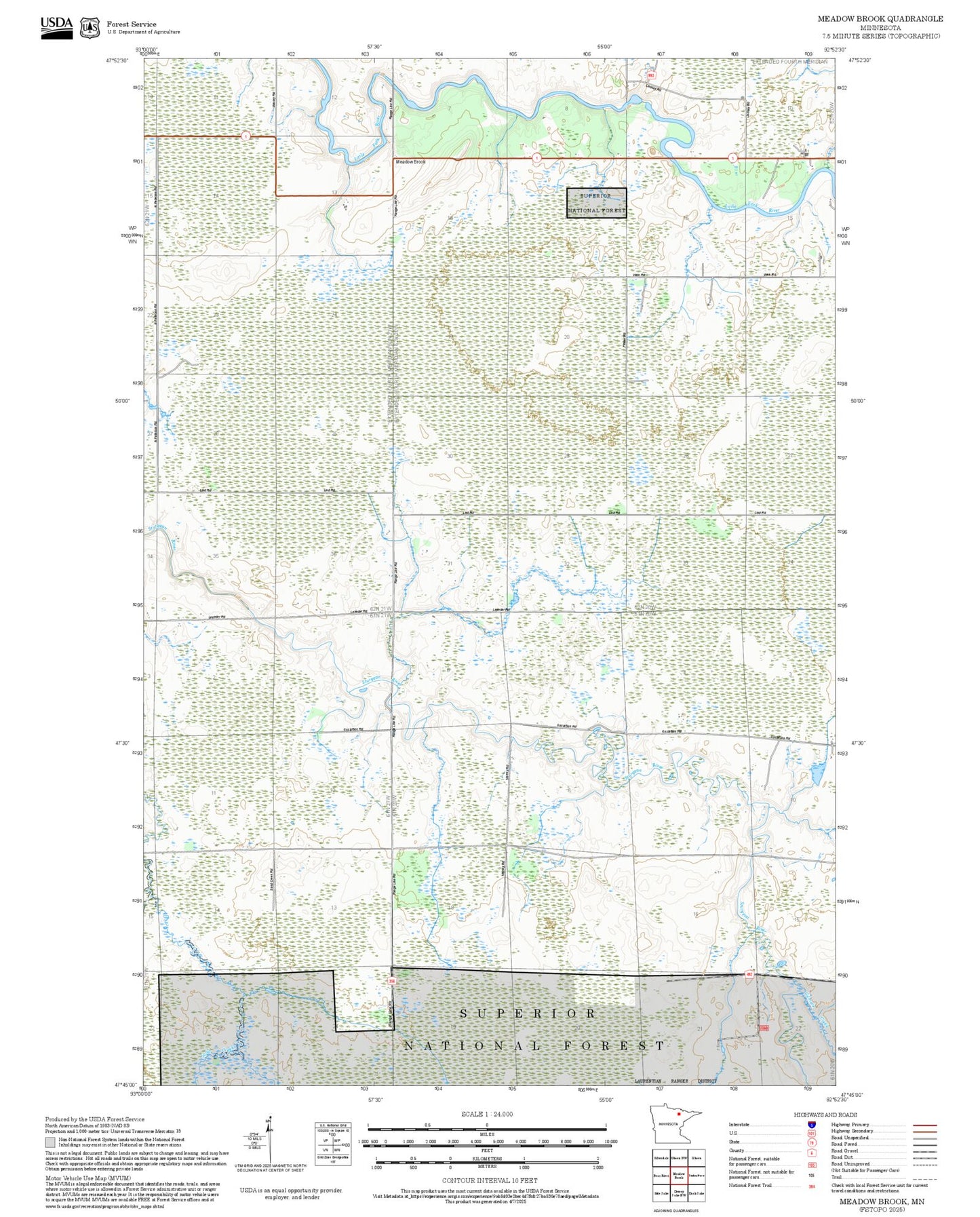 2025 Forest Service Topo Map of Meadow Brook Minnesota
