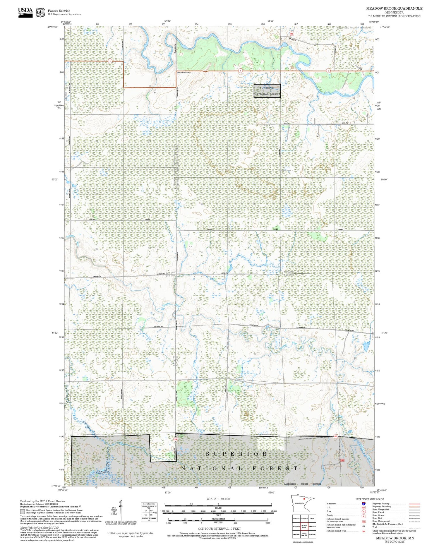 2025 Forest Service Topo Map of Meadow Brook Minnesota