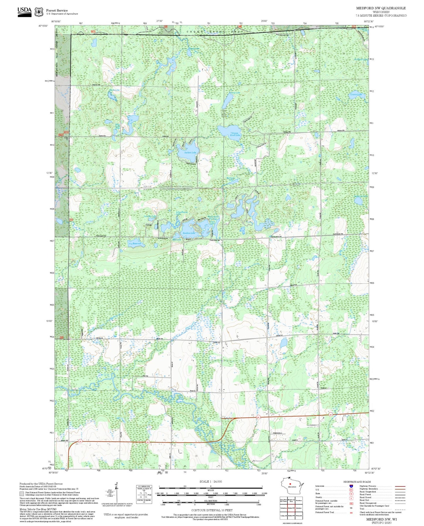 2025 Forest Service Topo Map of Medford NW Wisconsin