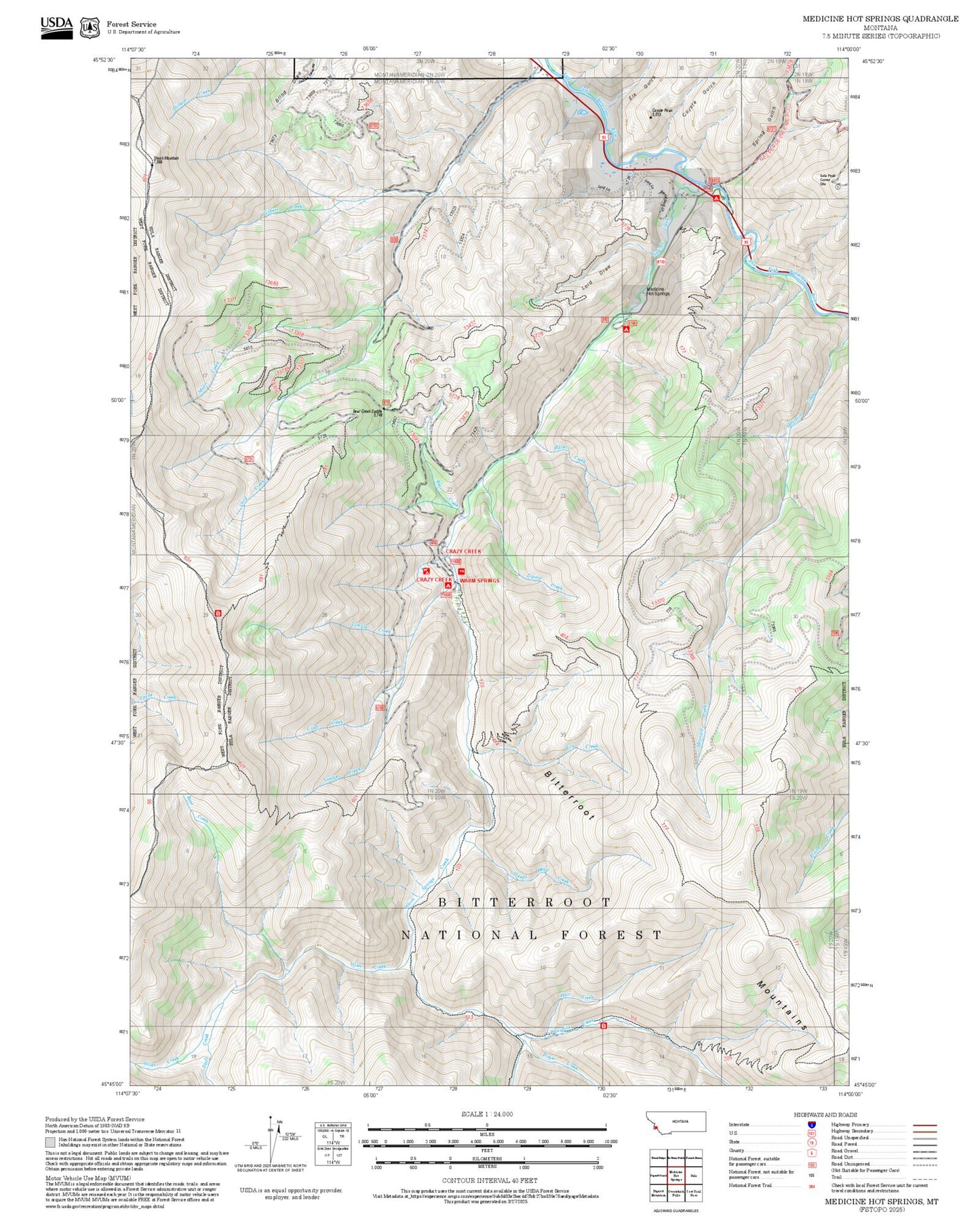 2025 Forest Service Topo Map of Medicine Hot Springs Montana