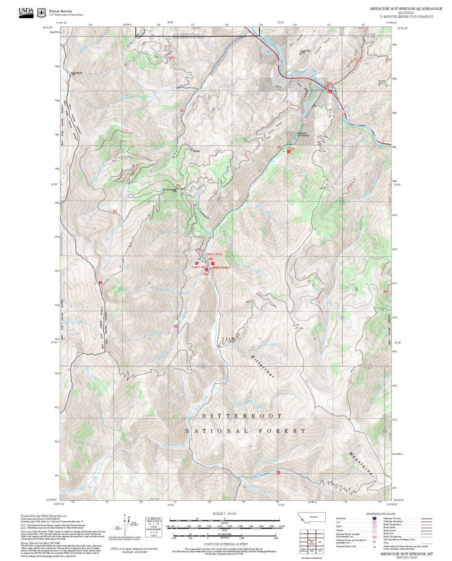 2025 Forest Service Topo Map of Medicine Hot Springs Montana