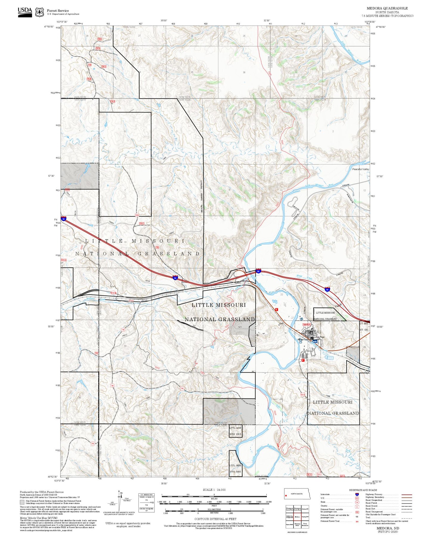 2025 Forest Service Topo Map of Medora North Dakota